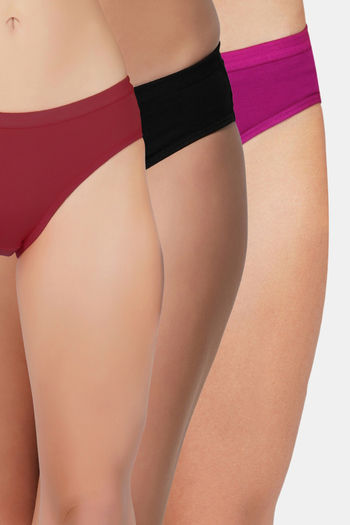 Buy Bleeding Heart Medium Rise Full Coverage Bikini Panty (Pack of 3) - Multicolor